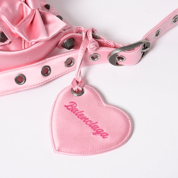 極美品 BALENCIAGA バレンシアガ ルカゴールXS リボン ショルダーバッグ 671309 サテン ピンク シルバー金具 中古 4a009269