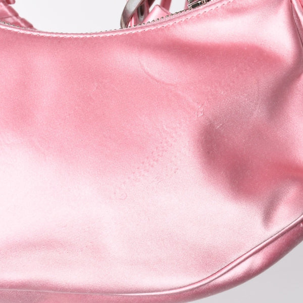 極美品 BALENCIAGA バレンシアガ ルカゴールXS リボン ショルダーバッグ 671309 サテン ピンク シルバー金具 中古 4a009269