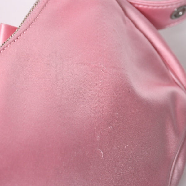 極美品 BALENCIAGA バレンシアガ ルカゴールXS リボン ショルダーバッグ 671309 サテン ピンク シルバー金具 中古 4a009269