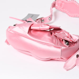 極美品 BALENCIAGA バレンシアガ ルカゴールXS リボン ショルダーバッグ 671309 サテン ピンク シルバー金具 中古 4a009269