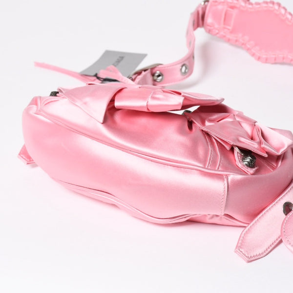 極美品 BALENCIAGA バレンシアガ ルカゴールXS リボン ショルダーバッグ 671309 サテン ピンク シルバー金具 中古 4a009269