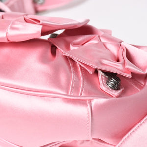 極美品 BALENCIAGA バレンシアガ ルカゴールXS リボン ショルダーバッグ 671309 サテン ピンク シルバー金具 中古 4a009269