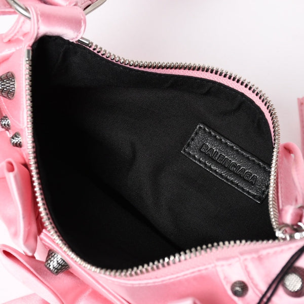 極美品 BALENCIAGA バレンシアガ ルカゴールXS リボン ショルダーバッグ 671309 サテン ピンク シルバー金具 中古 4a009269