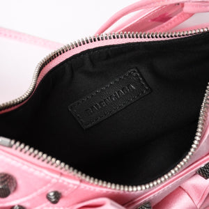 極美品 BALENCIAGA バレンシアガ ルカゴールXS リボン ショルダーバッグ 671309 サテン ピンク シルバー金具 中古 4a009269