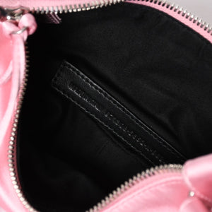 極美品 BALENCIAGA バレンシアガ ルカゴールXS リボン ショルダーバッグ 671309 サテン ピンク シルバー金具 中古 4a009269