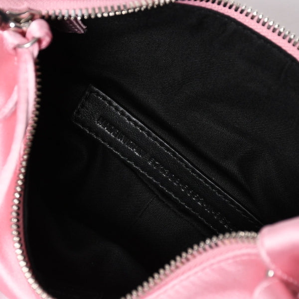 極美品 BALENCIAGA バレンシアガ ルカゴールXS リボン ショルダーバッグ 671309 サテン ピンク シルバー金具 中古 4a009269