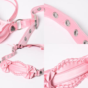 極美品 BALENCIAGA バレンシアガ ルカゴールXS リボン ショルダーバッグ 671309 サテン ピンク シルバー金具 中古 4a009269