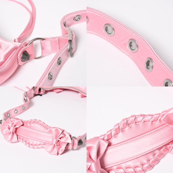 極美品 BALENCIAGA バレンシアガ ルカゴールXS リボン ショルダーバッグ 671309 サテン ピンク シルバー金具 中古 4a009269