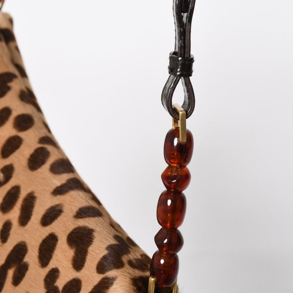 Very Good Condition Christian Dior Haraco One Shoulder Bag MA-0020 Maris Pearl Leopard Galliano Period Used 4a009707