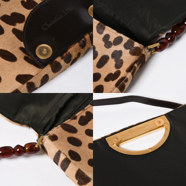 Very Good Condition Christian Dior Haraco One Shoulder Bag MA-0020 Maris Pearl Leopard Galliano Period Used 4a009707