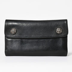 CHROME HEARTS クロムハーツ WAVE CROSS BTN ウェーブ クロスボールボタン レザーウォレット 長財布 ダガー ブラック 美品 中古 4a009608