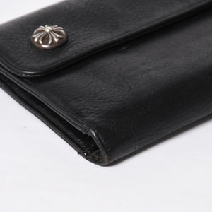 CHROME HEARTS クロムハーツ WAVE CROSS BTN ウェーブ クロスボールボタン レザーウォレット 長財布 ダガー ブラック 美品 中古 4a009608