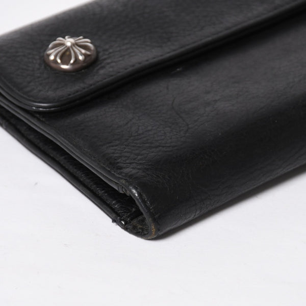 CHROME HEARTS クロムハーツ WAVE CROSS BTN ウェーブ クロスボールボタン レザーウォレット 長財布 ダガー ブラック 美品 中古 4a009608