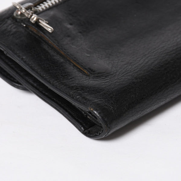 CHROME HEARTS クロムハーツ WAVE CROSS BTN ウェーブ クロスボールボタン レザーウォレット 長財布 ダガー ブラック 美品 中古 4a009608