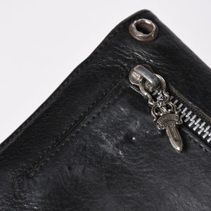 CHROME HEARTS クロムハーツ WAVE CROSS BTN ウェーブ クロスボールボタン レザーウォレット 長財布 ダガー ブラック 美品 中古 4a009608