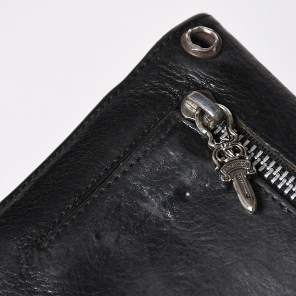 CHROME HEARTS クロムハーツ WAVE CROSS BTN ウェーブ クロスボールボタン レザーウォレット 長財布 ダガー ブラック 美品 中古 4a009608