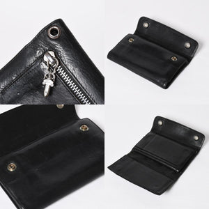 CHROME HEARTS クロムハーツ WAVE CROSS BTN ウェーブ クロスボールボタン レザーウォレット 長財布 ダガー ブラック 美品 中古 4a009608