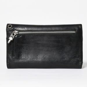 CHROME HEARTS クロムハーツ WAVE CROSS BTN ウェーブ クロスボールボタン レザーウォレット 長財布 ダガー ブラック 美品 中古 4a009608