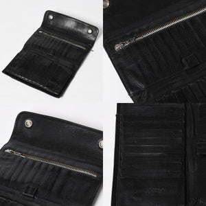 CHROME HEARTS クロムハーツ WAVE CROSS BTN ウェーブ クロスボールボタン レザーウォレット 長財布 ダガー ブラック 美品 中古 4a009608