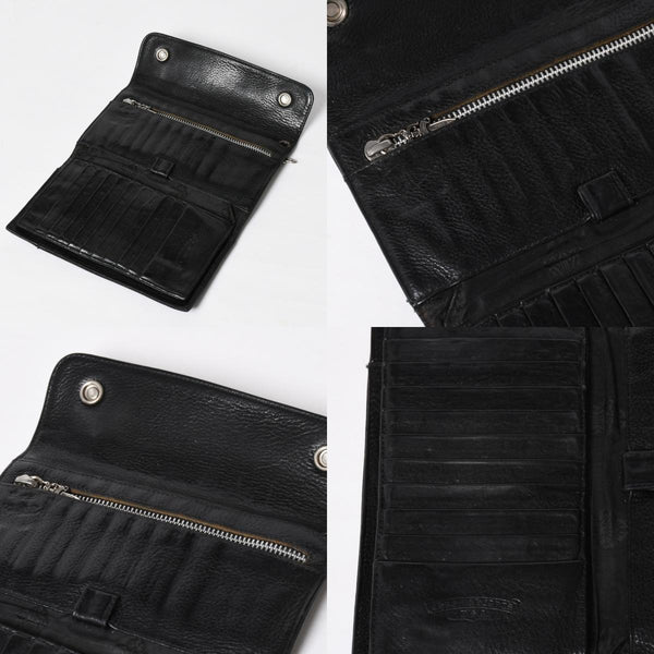 CHROME HEARTS クロムハーツ WAVE CROSS BTN ウェーブ クロスボールボタン レザーウォレット 長財布 ダガー ブラック 美品 中古 4a009608