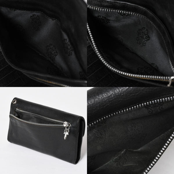 CHROME HEARTS クロムハーツ WAVE CROSS BTN ウェーブ クロスボールボタン レザーウォレット 長財布 ダガー ブラック 美品 中古 4a009608