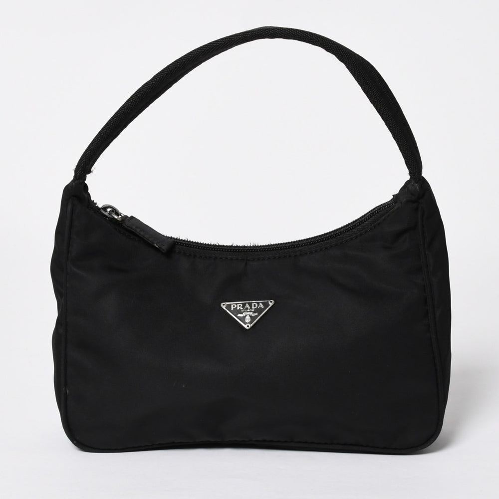 PRADA プラダ ホーボー ハンドバッグ MV515 トライアングルロゴ 三角ロゴプレート ナイロン ブラック 美品 中古 4a009691