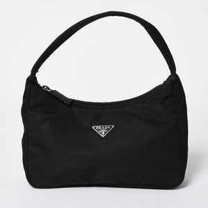 PRADA プラダ ホーボー ハンドバッグ MV515 トライアングルロゴ 三角ロゴプレート ナイロン ブラック 美品 中古 4a009691