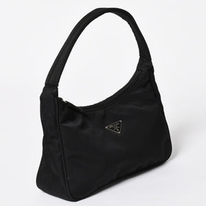 PRADA プラダ ホーボー ハンドバッグ MV515 トライアングルロゴ 三角ロゴプレート ナイロン ブラック 美品 中古 4a009691