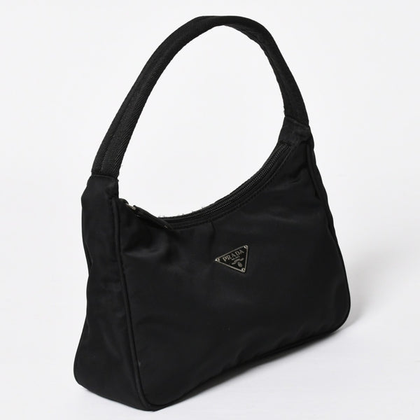 PRADA プラダ ホーボー ハンドバッグ MV515 トライアングルロゴ 三角ロゴプレート ナイロン ブラック 美品 中古 4a009691