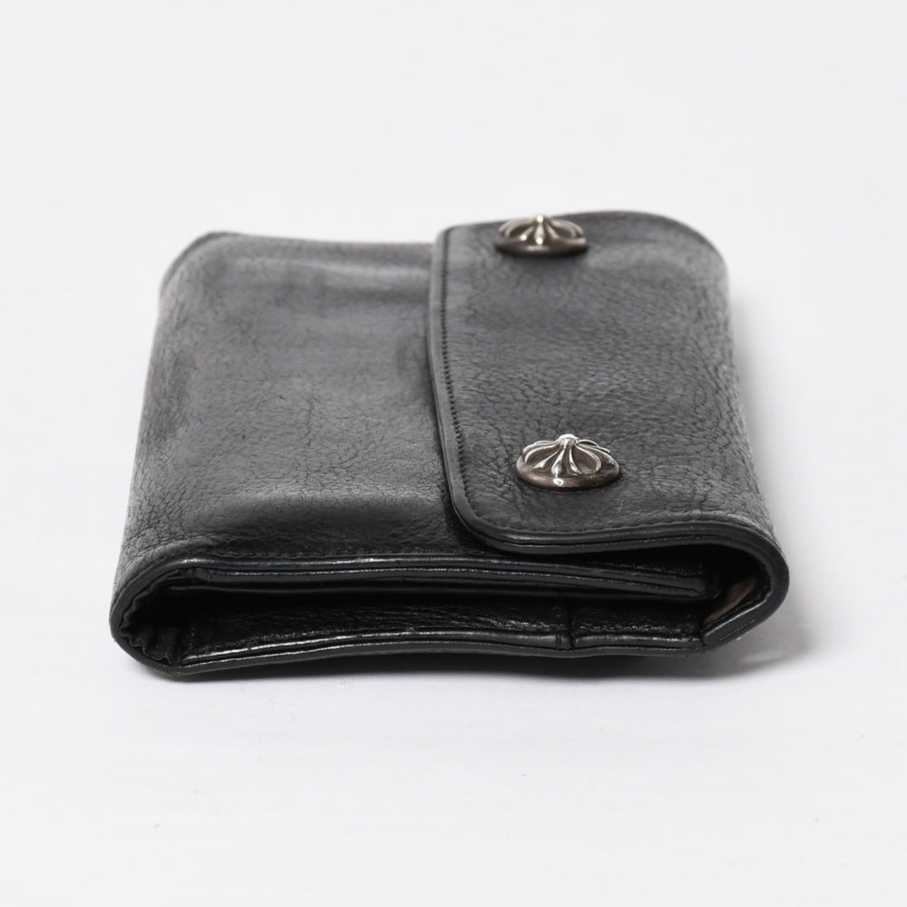 CHROME HEARTS クロムハーツ WAVE CROSS BTN ウェーブ クロスボールボタン レザーウォレット 長財布 ダガー ブラック 美品 中古 4a009608