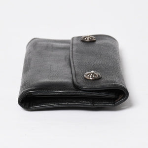 CHROME HEARTS クロムハーツ WAVE CROSS BTN ウェーブ クロスボールボタン レザーウォレット 長財布 ダガー ブラック 美品 中古 4a009608