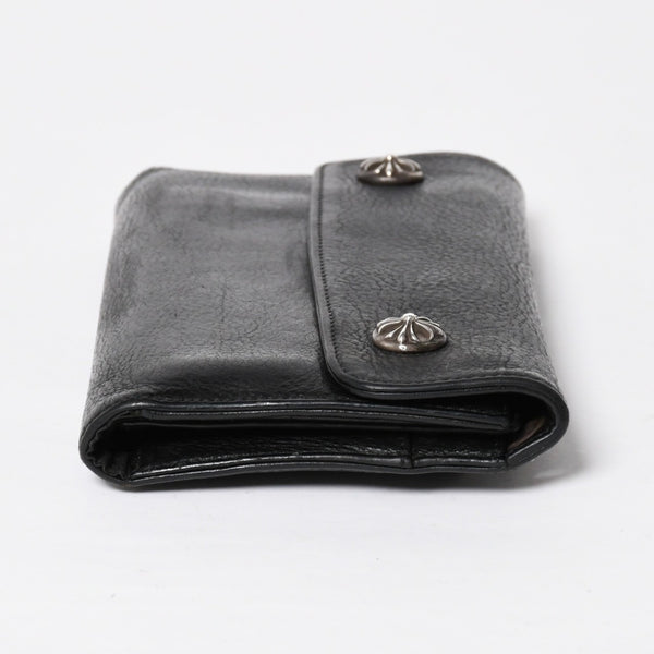 CHROME HEARTS クロムハーツ WAVE CROSS BTN ウェーブ クロスボールボタン レザーウォレット 長財布 ダガー ブラック 美品 中古 4a009608