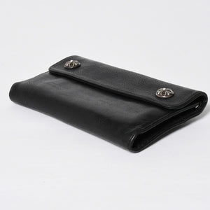 CHROME HEARTS クロムハーツ WAVE CROSS BTN ウェーブ クロスボールボタン レザーウォレット 長財布 ダガー ブラック 美品 中古 4a009608