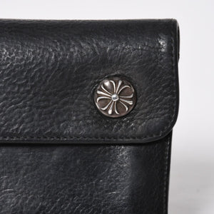 CHROME HEARTS クロムハーツ WAVE CROSS BTN ウェーブ クロスボールボタン レザーウォレット 長財布 ダガー ブラック 美品 中古 4a009608