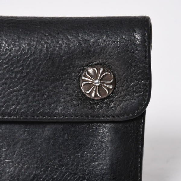 CHROME HEARTS クロムハーツ WAVE CROSS BTN ウェーブ クロスボールボタン レザーウォレット 長財布 ダガー ブラック 美品 中古 4a009608