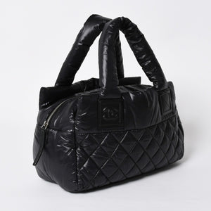 新品同様品 CHANEL シャネル コココクーン キルティング ハンドバッグ ミニ ボストンバッグ16番台 A48619 ブラック ナイロン 中古 4a010050