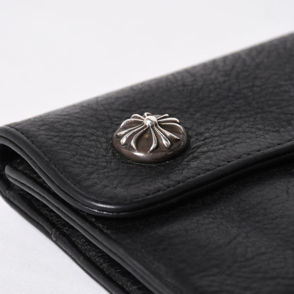 CHROME HEARTS クロムハーツ WAVE CROSS BTN ウェーブ クロスボールボタン レザーウォレット 長財布 ダガー ブラック 美品 中古 4a009608