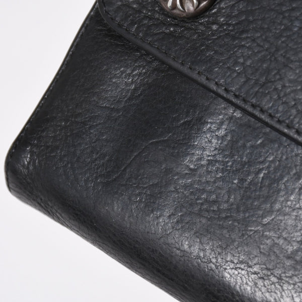CHROME HEARTS クロムハーツ WAVE CROSS BTN ウェーブ クロスボールボタン レザーウォレット 長財布 ダガー ブラック 美品 中古 4a009608