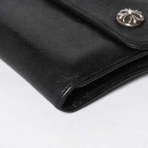 CHROME HEARTS クロムハーツ WAVE CROSS BTN ウェーブ クロスボールボタン レザーウォレット 長財布 ダガー ブラック 美品 中古 4a009608