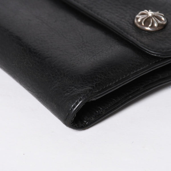 CHROME HEARTS クロムハーツ WAVE CROSS BTN ウェーブ クロスボールボタン レザーウォレット 長財布 ダガー ブラック 美品 中古 4a009608