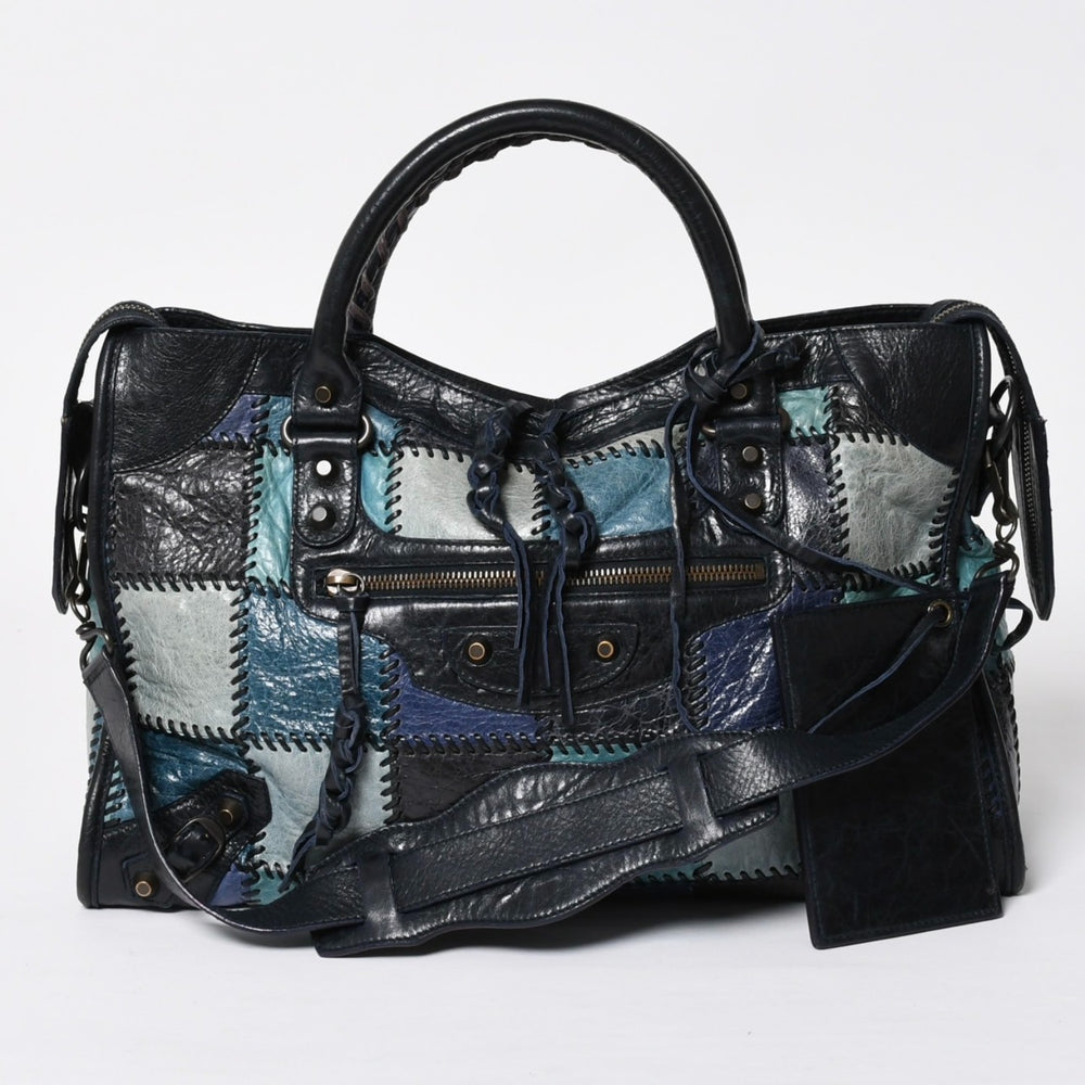Very Good Condition BALENCIAGA Balenciaga Green Blue Black Patchwork Medium City Bag 115748 Used 4a009594