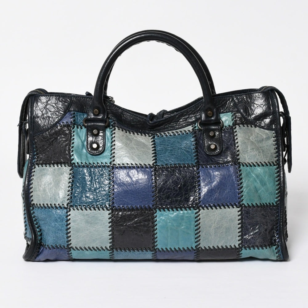 Very Good Condition BALENCIAGA Balenciaga Green Blue Black Patchwork Medium City Bag 115748 Used 4a009594