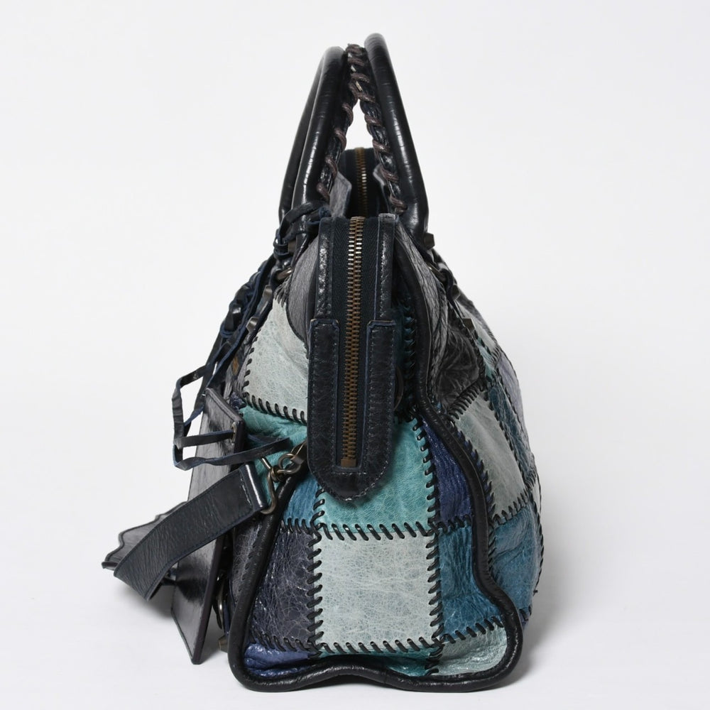 Very Good Condition BALENCIAGA Balenciaga Green Blue Black Patchwork Medium City Bag 115748 Used 4a009594