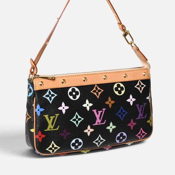 新品同様 LOUIS VUITTON ルイヴィトン ポシェットアクセソワール アクセサリーポーチ M92648 モノグラム マルチカラー ブラック 中古 4a009606