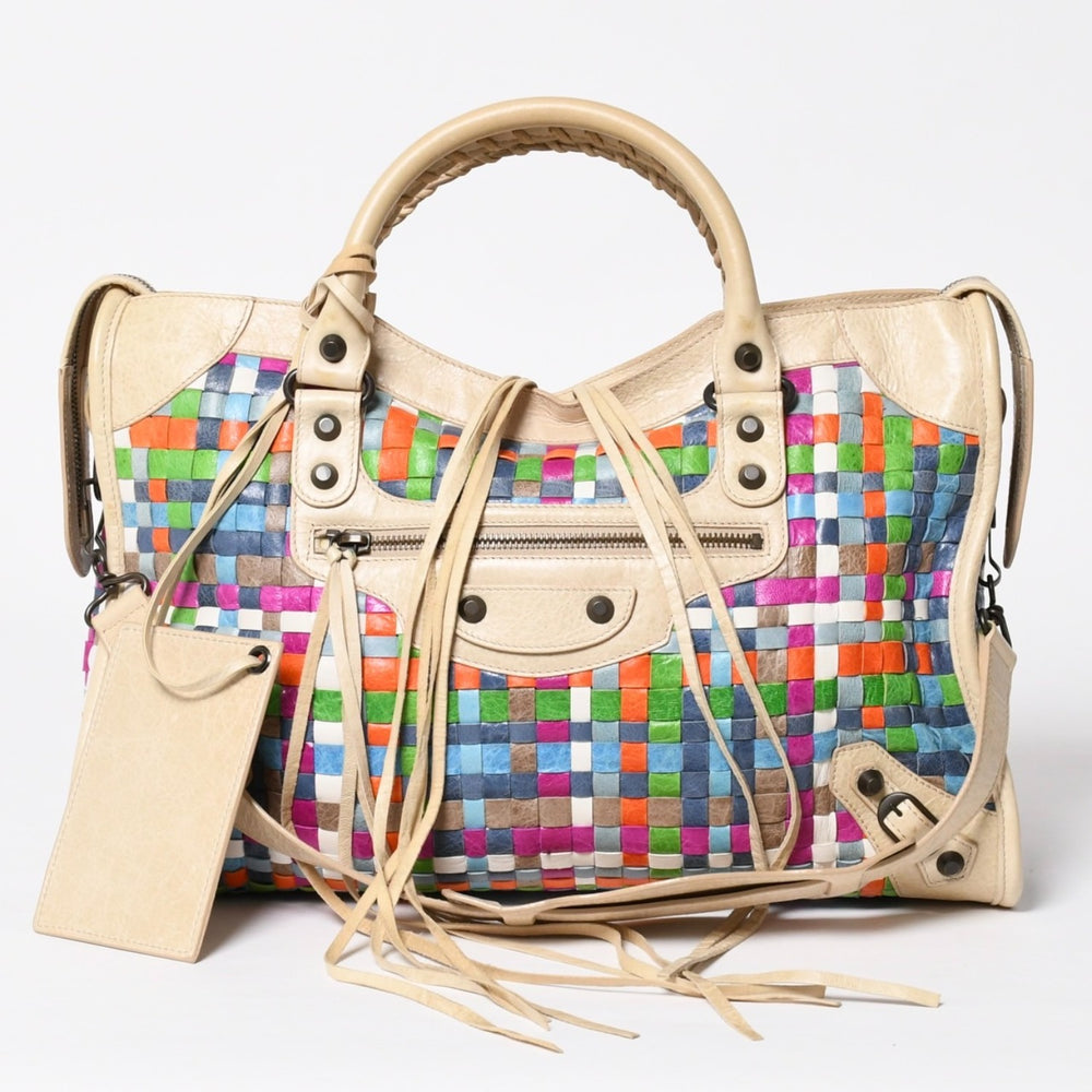 極美品 BALENCIAGA バレンシアガ THE CITY ザ シティ 2WAYバッグ 115748 ラムスキン アイボリー マルチカラー 中古 4a009624
