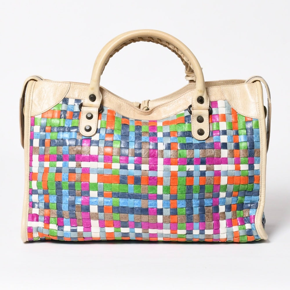 極美品 BALENCIAGA バレンシアガ THE CITY ザ シティ 2WAYバッグ 115748 ラムスキン アイボリー マルチカラー 中古 4a009624