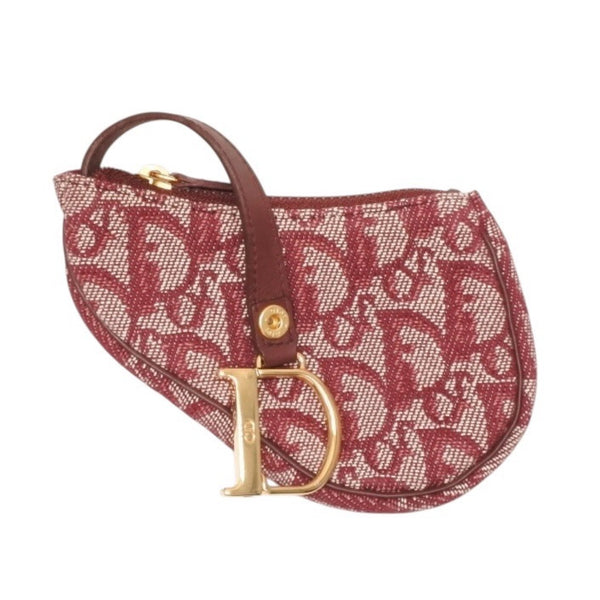 Very Good Condition Christian Dior Saddle Coin Case Coin Purse TR0012 Bordeaux Trotter Pattern Galliano Period Used 4a000972