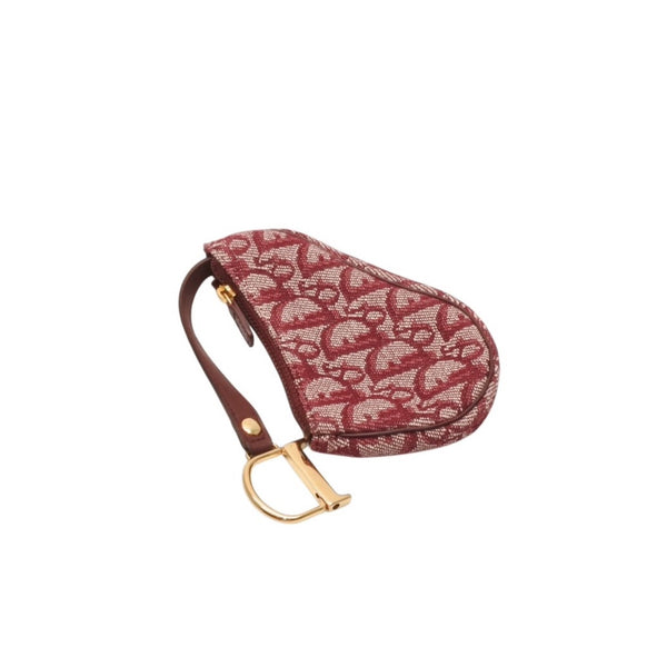 Very Good Condition Christian Dior Saddle Coin Case Coin Purse TR0012 Bordeaux Trotter Pattern Galliano Period Used 4a000972