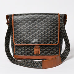 GOYARD ゴヤール グランブルー メッセンジャーバッグ GOS020072 ブラウン PVC レザー シルバー金具 美品 中古 4a009621