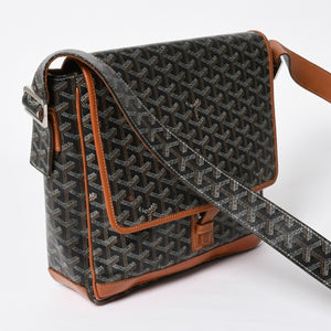 GOYARD ゴヤール グランブルー メッセンジャーバッグ GOS020072 ブラウン PVC レザー シルバー金具 美品 中古 4a009621